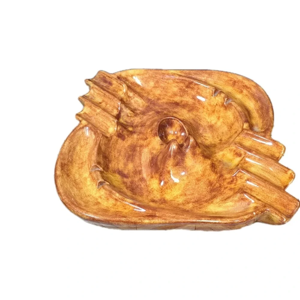 Ashtray Glove Mitt Shape Amber Drip Glaze Retro‎ Catchall